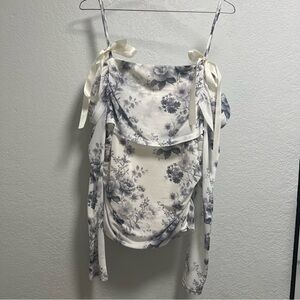 Willow Root Chic Floral Women's Blouse with Ribbon Straps